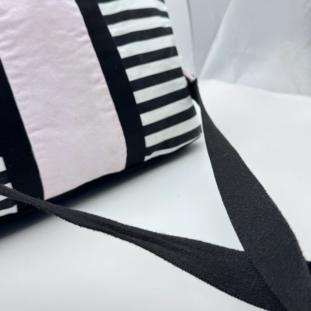 Victorias Secret Overnight Duffle Bag Weekend Tote VS Pink Black Stripe Crossbod